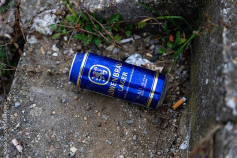 Belgrade Serbia November L Wenbr U Beer Can Discarded In