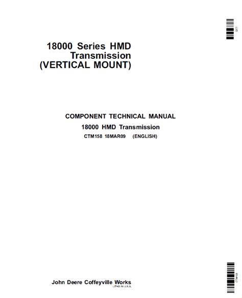 John Deere 18000 Series Hmd Transmission Vertical Mount Repair Manual