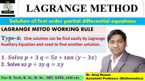 Lagrange Method For Partial Differential Equations Lagrange Method