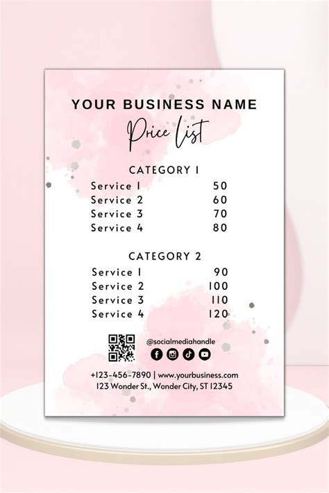 Salon Business Business Names Spa Prices Price List List Template