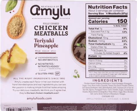 Amylu Fully Cooked Teriyaki Pineapple Chicken Meatballs, 10 oz - Harris ...