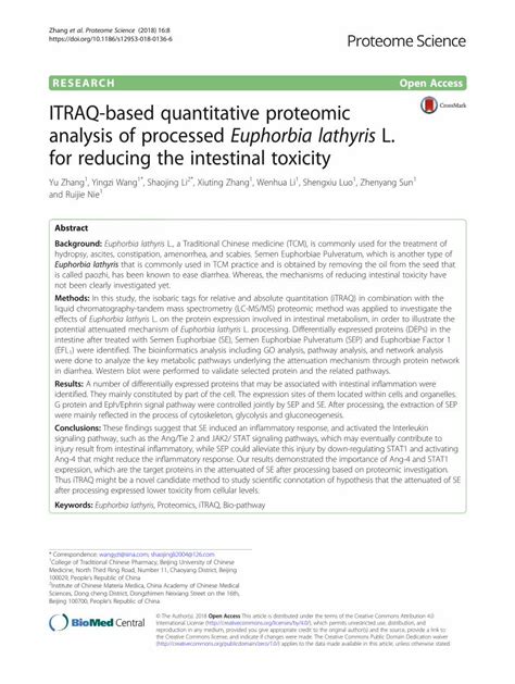 PDF ITRAQ Based Quantitative Proteomic Analysis Of Processed