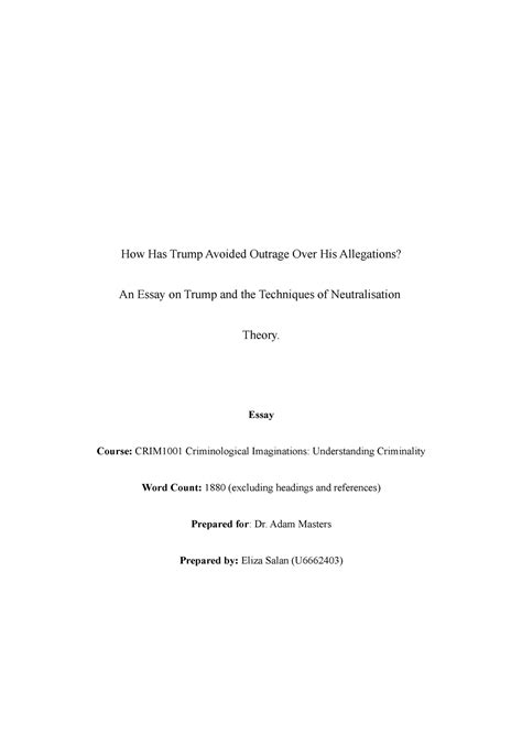 Crim1001 Essay How Has Trump Avoided Outrage Over His Allegations An Essay On Trump And The