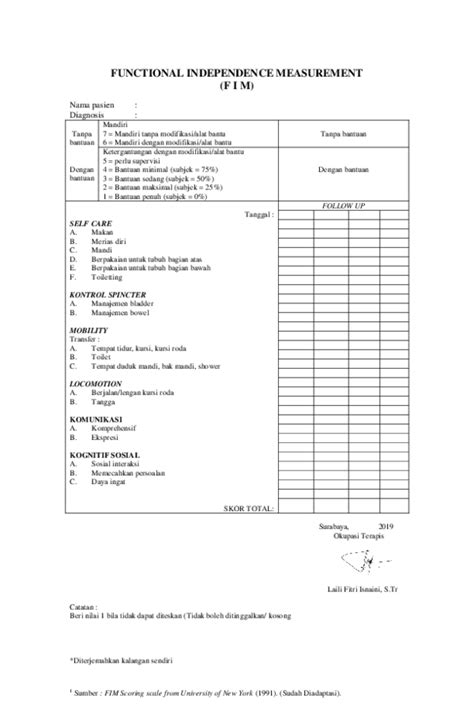 Pdf Fim Okupasi Terapi Functional Independence Measurement Laili Fitri Isnaini