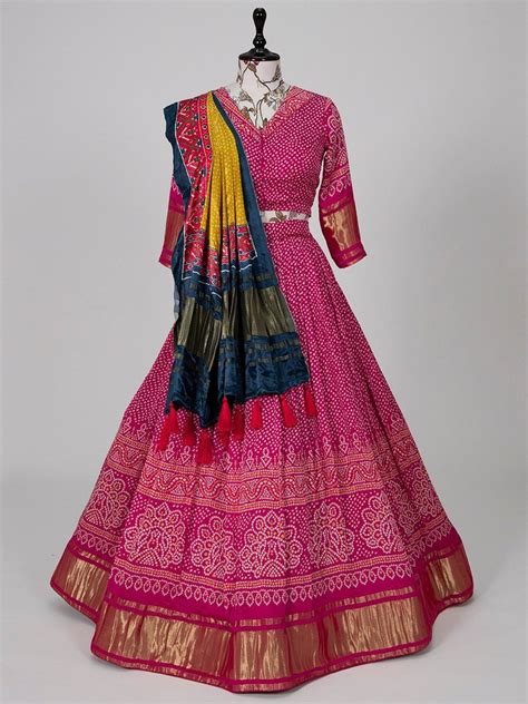 Pink Color Pure Gaji Silk Bandhani Printed Chaniya Choli At Rs