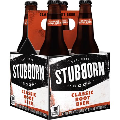 Stubborn Soda Classic Root Beer 4 12 Fluid Ounce 48 Fluid Ounces 4 Pack Glass Bottles Soda