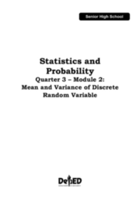 SOLUTION Statistics Probability Q3 Mod2 Mean And Variance Of Discrete