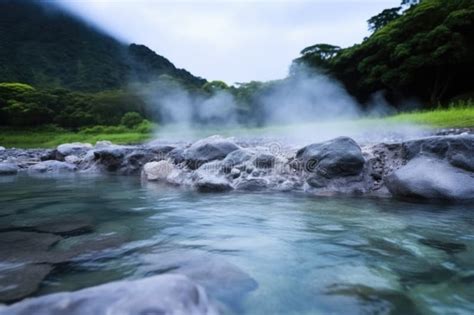 Clear Natural Hot Spring With Steam Rising From Its Surface Stock Illustration Illustration Of