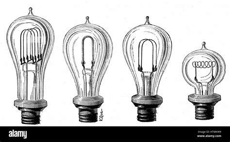 Edisons Incandescent Lamps Showing Various Forms Of Carbon Filament