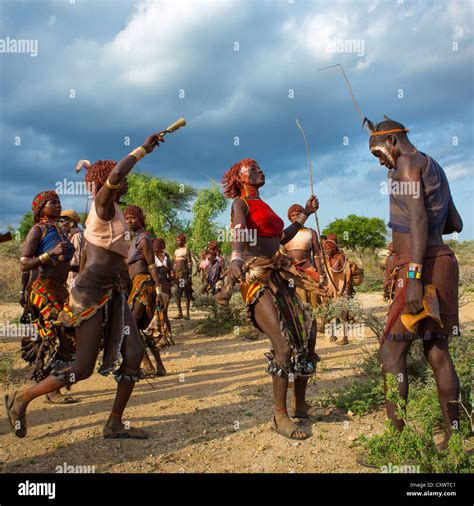 Women Arguing To Be Whipped By The Maze During Bull Jumping Ceremony Turmi In Hamar Tribe Omo