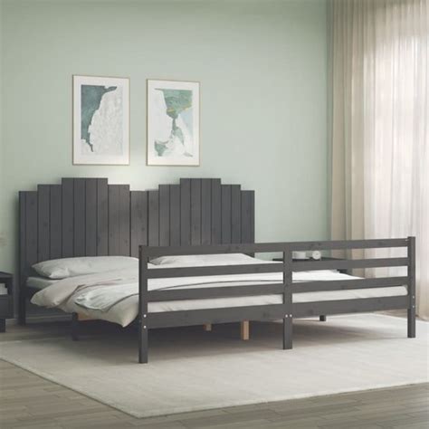 The Living Store Bedframe Met Hoofdbord Massief Hout Grijs X Cm