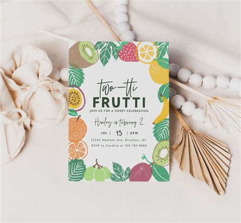 Two Tti Frutti Birthday Invitation Template Fruit Invitation Editable