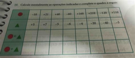 Solved 14 Calcule mentalmente as operações indicadas e complete o