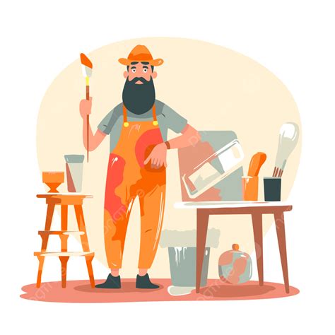 Interior Decorator Sticker Clipart Man In Aprons And Glasses Painting