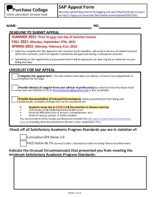 Fillable Online Purchase College Sap Appeal Form Fax Email Print