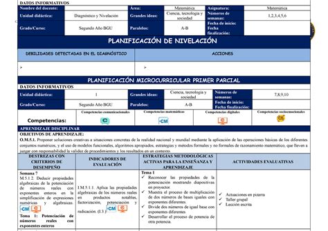 Planificación microcurricular 1P UNIDAD EDUCATIVA SARAGURO Saraguro