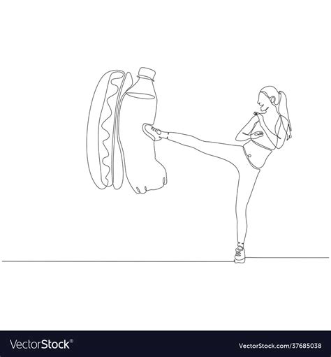 Continuous Line Drawing Young Woman Fighting Vector Image