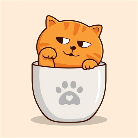 Tabby Orange Cat In Cup Cute Striped Orange Cat Waving Hand Paws