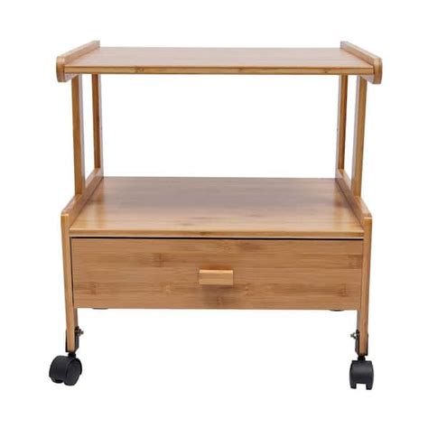 Yiyibyus Wood Color Rolling Tier Bamboo Printer Stand Cart Shelving