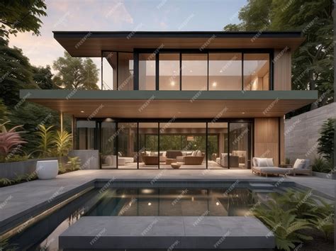 Premium AI Image | A modern luxury home exterior design featuring clean ...