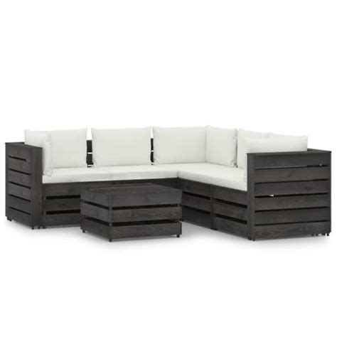 Muebles De Jard N Piezas Con Cojines Madera Impregnada Gris Vidaxl