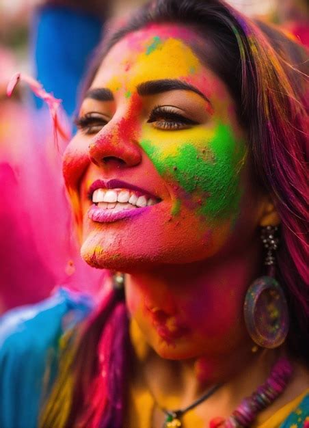 Premium Photo | Beautiful woman playing holi surrounded by vibrant colors