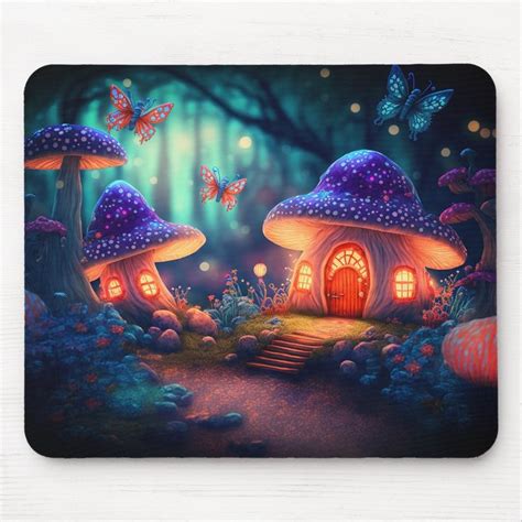 Magical Fairy Garden Butterflies Mushroom Cottages Mouse Pad Zazzle