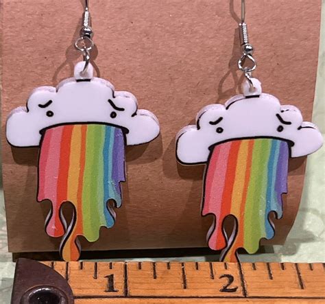 White Cloud Rainbow Weather Puke Vomit Spew Ill Gay Pride LGBTQIA2S Dangle Fashion Earrings Etsy