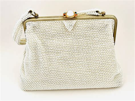 Vintage Lumured Petite Bead Creamy White Top Handle Bag Etsy