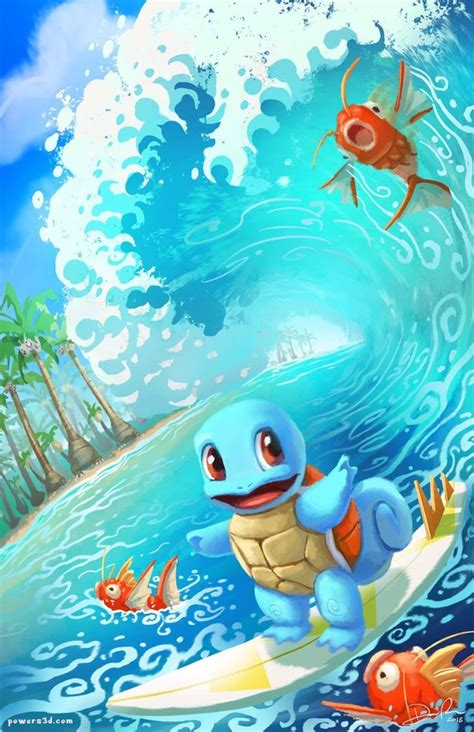 Surfing Squirtle Art Print Etsy Cool Pokemon Wallpapers Cute