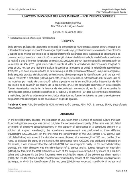 Análisis De La Extracción Y Amplificación De Adn Bacteriano Mediante