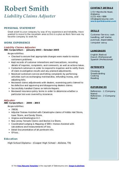 Adjuster Resume Samples Qwikresume