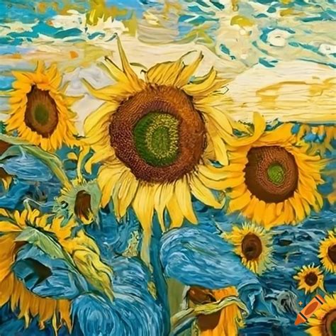 Van Gogh Style Portrait Of A Sunflower Field On Craiyon