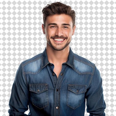 Un Hombre Guapo En Camisa De Vaqueros Aislado En Un Archivo Psd De