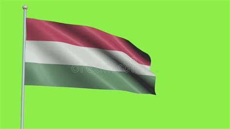 Hungary Flag Waving And Fluttering In Front Of A Green Screen Flag