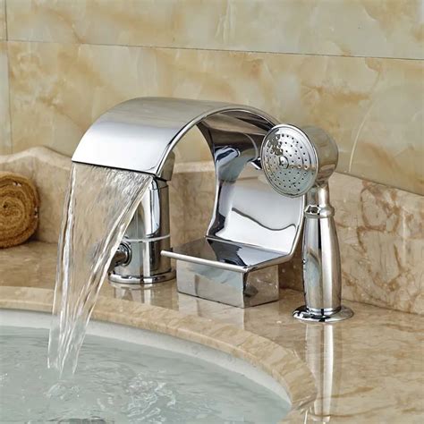 2016 Widespread Waterfall Spout Bathtub Mixer Filler Chrome Finish Deck