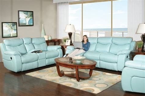 Vercelli Aqua Leather 3 Pc Living Room With Reclining Sofa Sofa