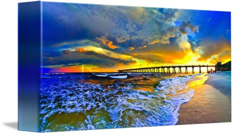 Rainbow Sunset Seascape Beach Blue Pier Art Prints By Eszra Tanner