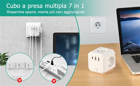 Multipresa Elettrica Cubo Prese Cubo 7 In 1 Con USB C Ciabatta