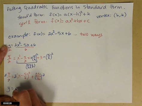 Quadratic Function In Standard Form YouTube