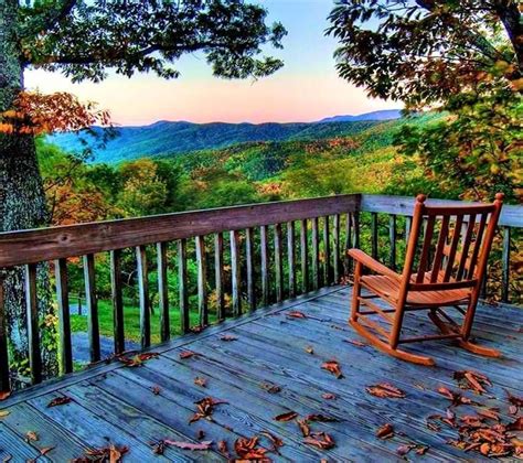 Porch Overlooking The Mountains Outdoor Cabins In The Woods