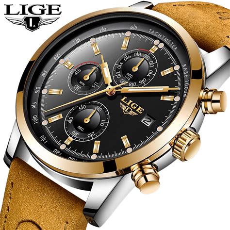 Lige Mens Watches Top Brand Luxury Fashion Gold Quartz Watch Men Sport Waterproof Leather