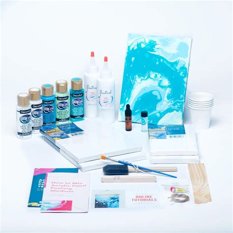 DIY Kit, Acrylic Paint Pouring Painting Kit (Turquoise, Surf Blue, Mint)