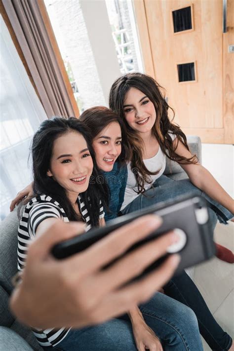 Best Friend Taking Selfie Together Stock Photo Image Of Home Group