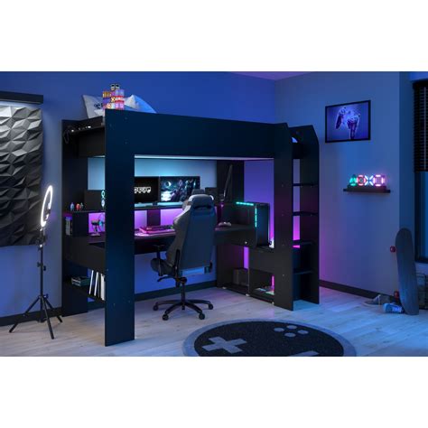 Lit Mezzanine Gaming Led X Cm Avec Bureau Et Rangement Connect