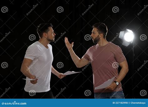 Professional Actors Rehearsing On Stage In Theatre Stock Photo Image