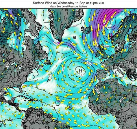 North-Atlantic Surface Wind on Monday 19 Dec at 5am -01