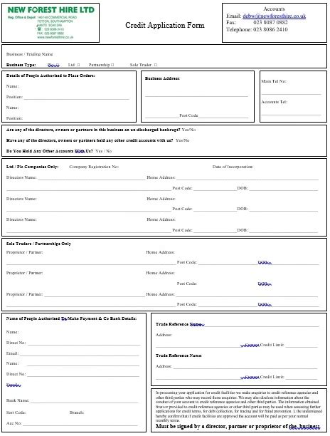 Free Credit Application Form Templates (Excel / Word) » TemplateData