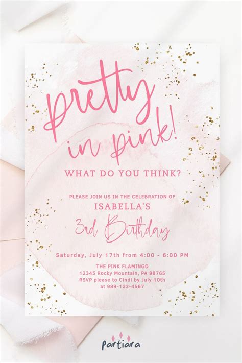 Girl Pretty In Pink Birthday Invitation Editable Template Pastel Blush