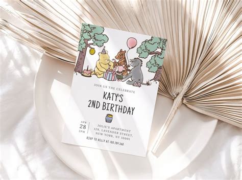 Classic Winnie The Pooh Birthday Invitation Template Editable